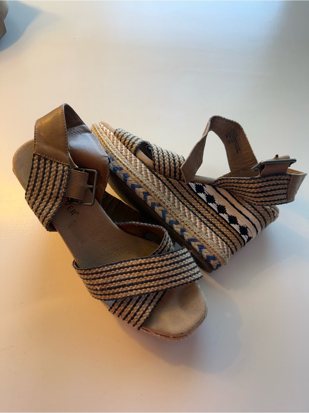 Striped Tan Wedge Espadrille Sandals - Casual Summer Style